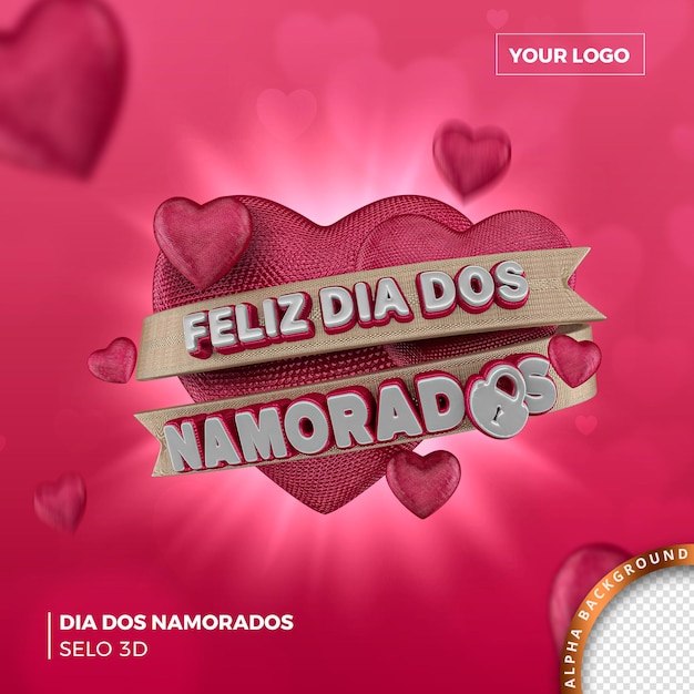 Modelo psd feliz dia dos namorados com carimbo 3d