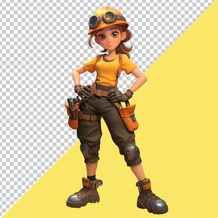 Modelo PSD de una mujer un arma y botas con fondo transparente