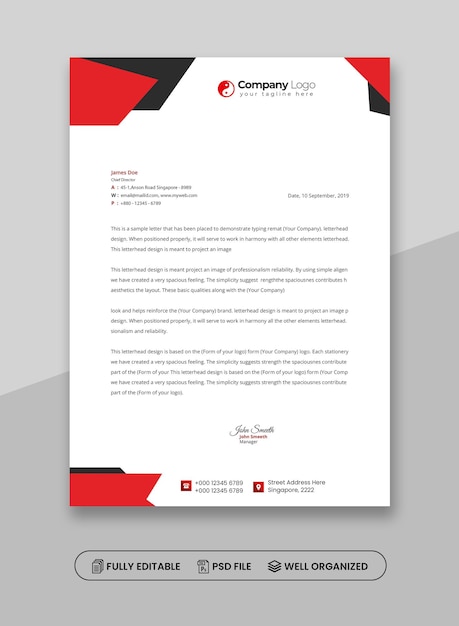 Modelo PSD de papel de carta corporativo moderno