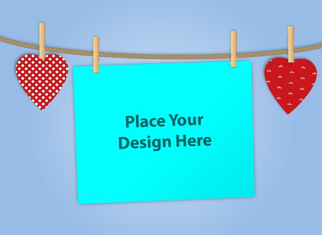 Modelo de PSD de papel sostenido por un clips de madera