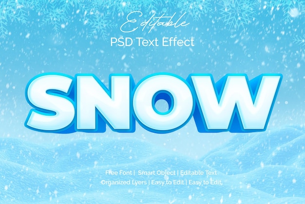 Modelo PSD Totalmente Editável de Efeito de Texto de Neve