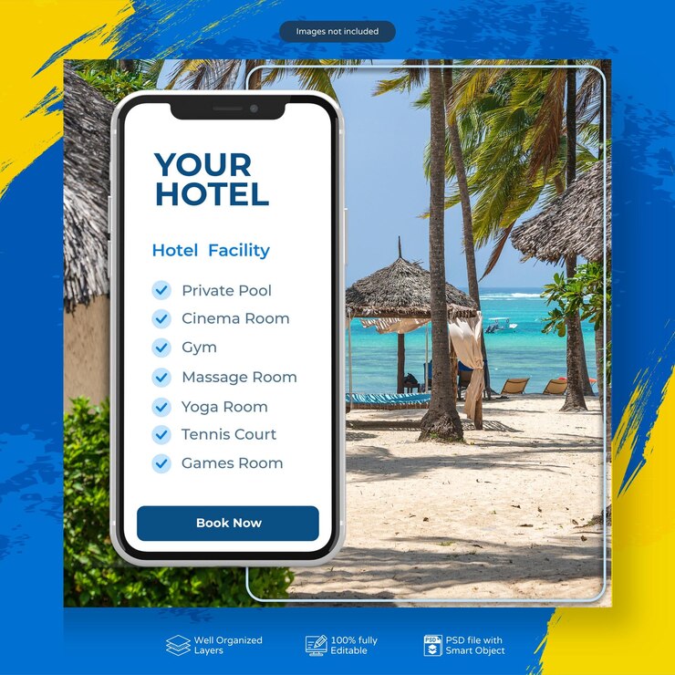 PSD modelo de publicación de instagram en las redes sociales para el marketing de negocios de hoteles elegantes