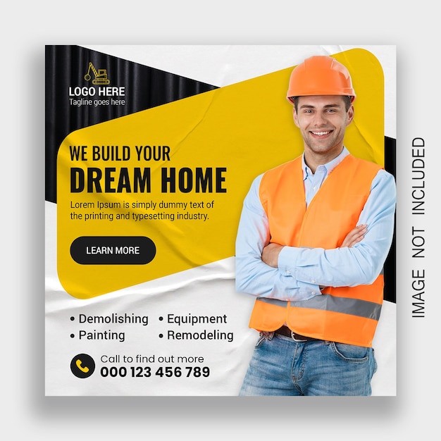 Modelo de publicación de redes sociales de arquitectura de fontanero de construcción