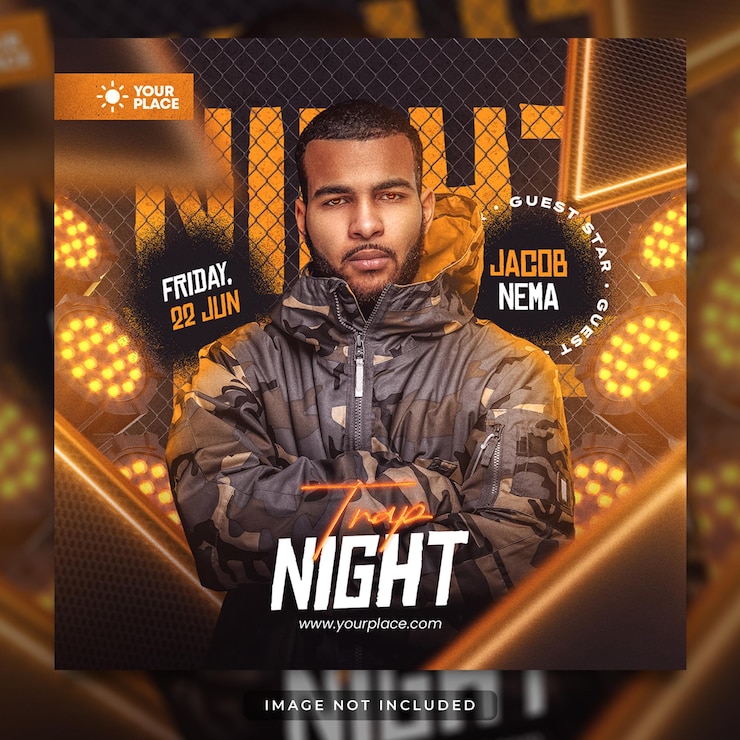 PSD modelo de publicación de redes sociales para el evento de la fiesta de dj del club.