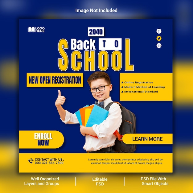 Modelo de publicación de redes sociales de regreso a la escuela
