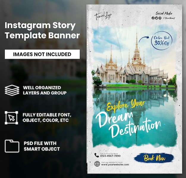 Modelo de publicaciones de banner de Instagram para redes sociales de viaje