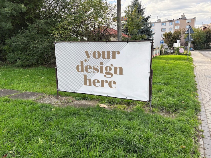 PSD modelo de publicidad al aire libre, señalización de tiendas, cartelera, plantilla de vitrina, identidad visual