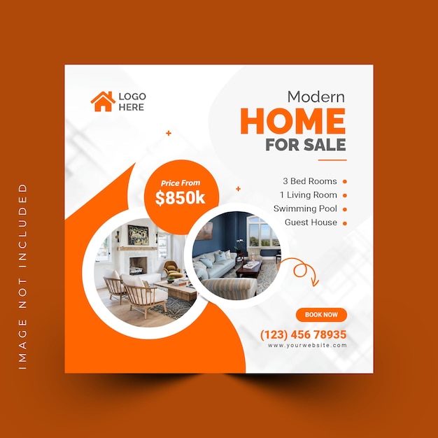Modelo de publicidad de banner web o publicación de Instagram en las redes sociales inmobiliarias