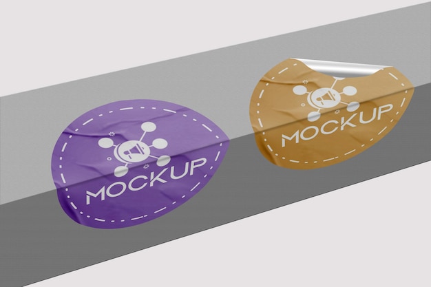 Modelo realista de adesivo redondo Design PSD Template Modelo de etiqueta promocional Tag