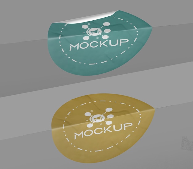 Modelo realista de adesivo redondo Design PSD Template Modelo de etiqueta promocional Tag