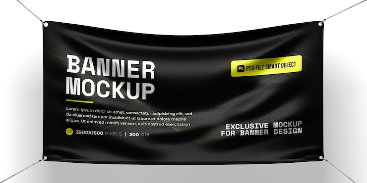 PSD modelo realista de banner têxtil ao ar livre