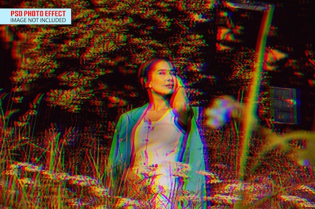 Un modelo realista de efecto de foto doble dividido y colorido