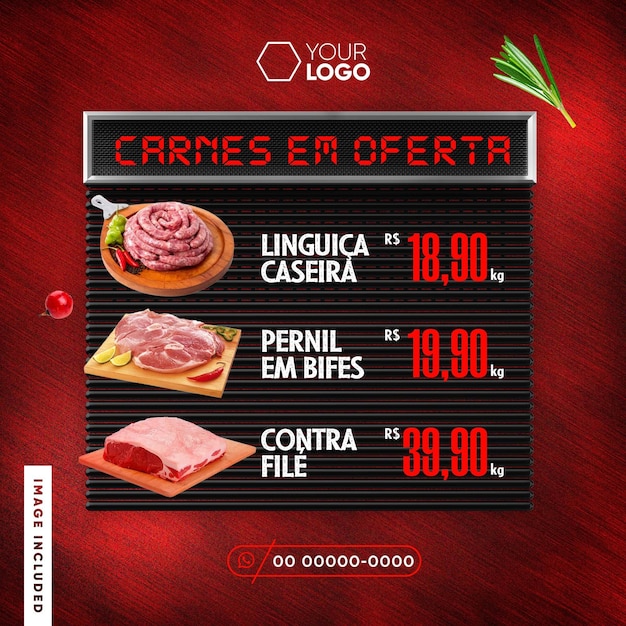 PSD modelo de redes sociales para alimentar carnes de carnicería en ofertas