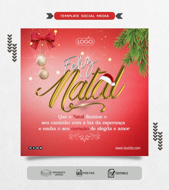 Modelo de las redes sociales Feliz Natal em dourado