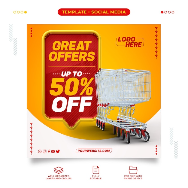 El modelo de redes sociales de un gran supermercado ofrece hasta un 50% de descuento