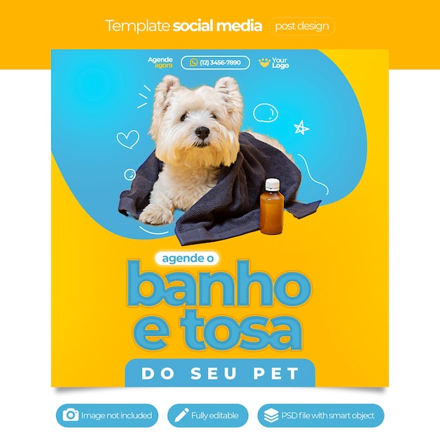 Modelo de redes sociales de servicios de cuidado de mascotas en portugués para tienda de mascotas