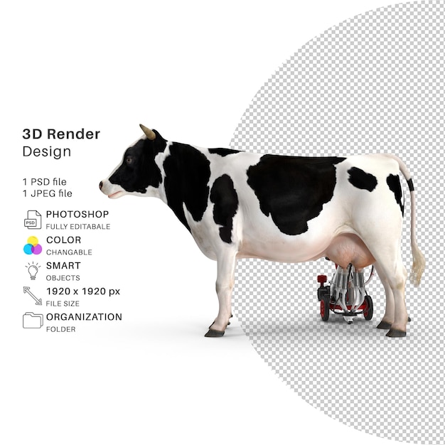 PSD modelo de renderizado 3d de leche de cultivo de vaca