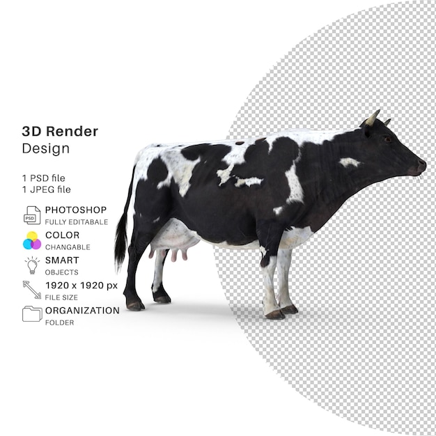 PSD modelo de renderizado 3d de vaca