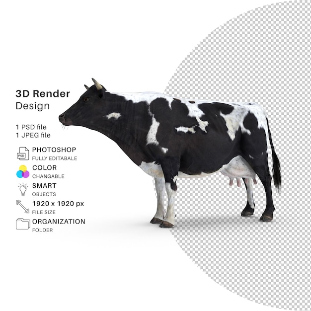 PSD modelo de renderizado 3d de vaca