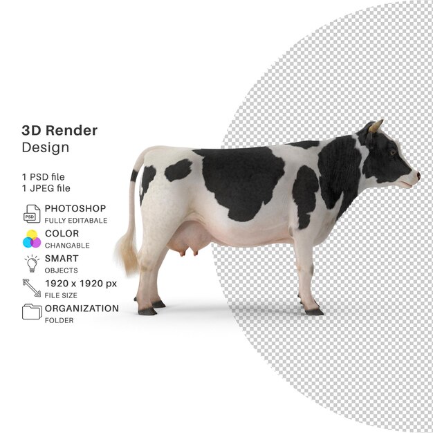 PSD modelo de renderizado 3d de vaca