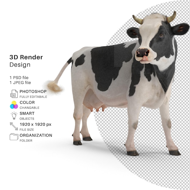 PSD modelo de renderizado 3d de vaca