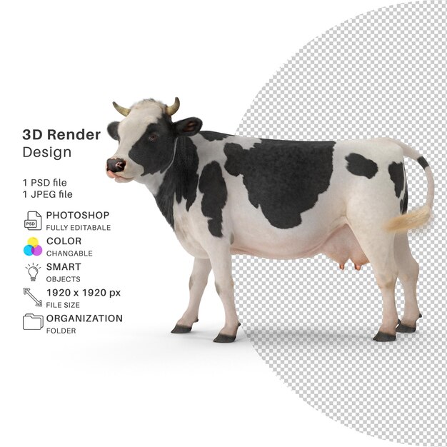 PSD modelo de renderizado 3d de vaca