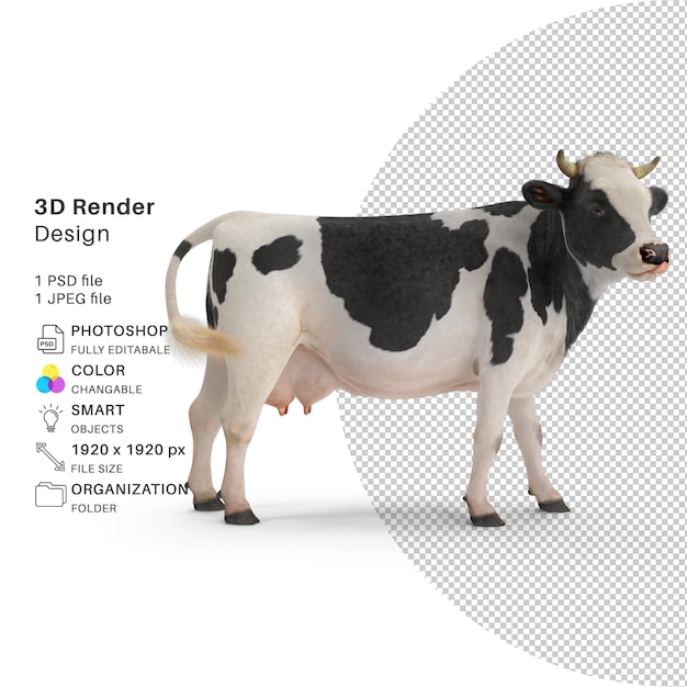 PSD modelo de renderizado 3d de vaca