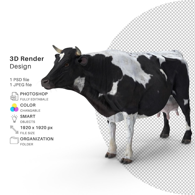 PSD modelo de renderizado 3d de vaca