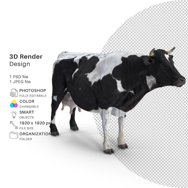 PSD modelo de renderizado 3d de vaca