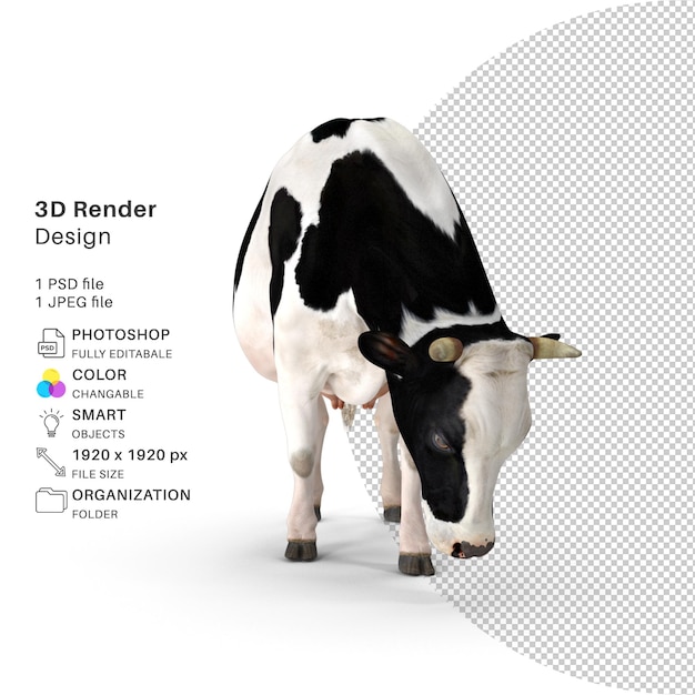 PSD modelo de renderizado 3d de vaca