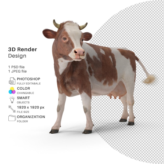 PSD modelo de renderizado 3d de vaca