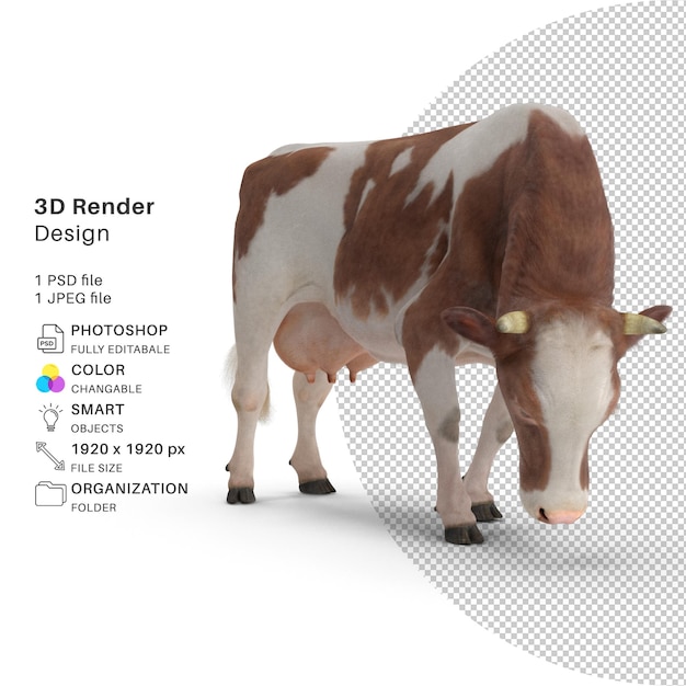 PSD modelo de renderizado 3d de vaca