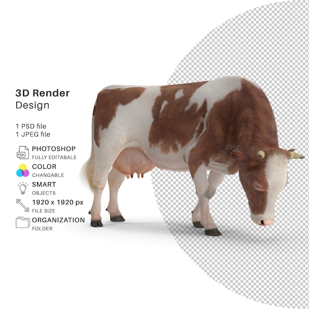 PSD modelo de renderizado 3d de vaca