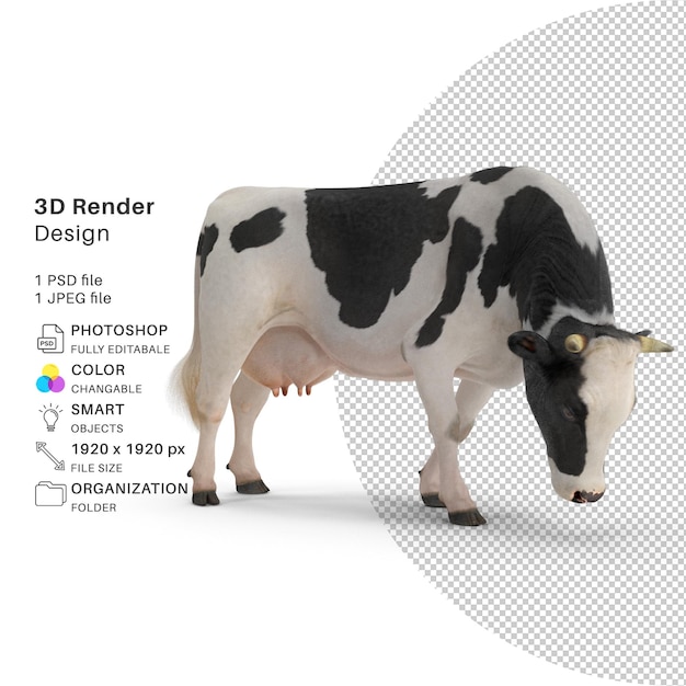 PSD modelo de renderizado 3d de vaca