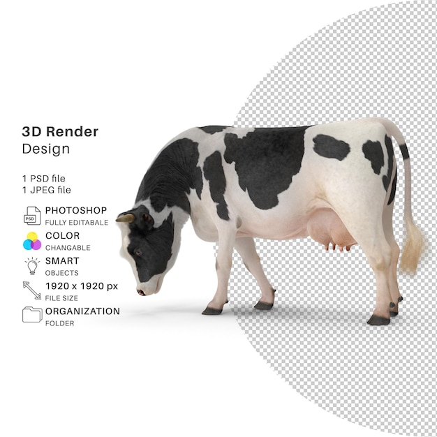 PSD modelo de renderizado 3d de vaca