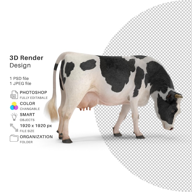 PSD modelo de renderizado 3d de vaca