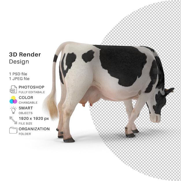 PSD modelo de renderizado 3d de vaca