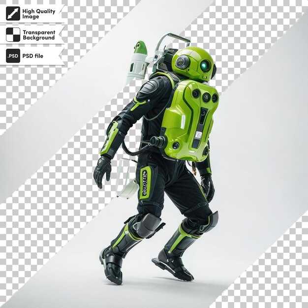 Modelo de robot PSD 3d con jetpack en fondo transparente con capa de máscara editable