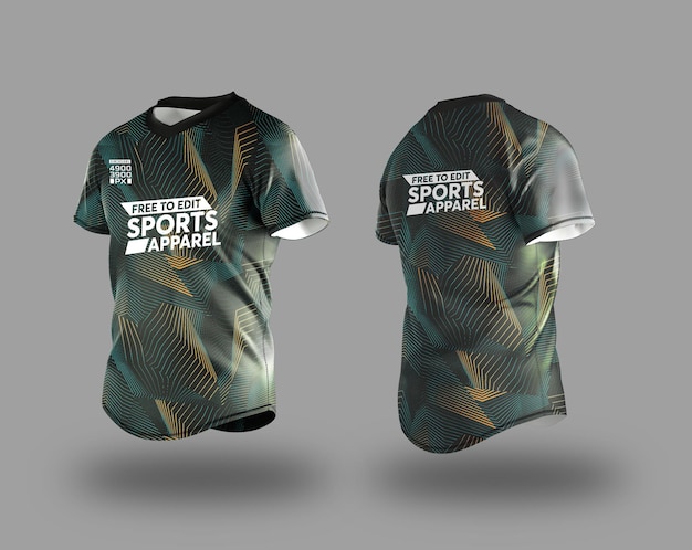 Modelo de ropa deportiva con patrón geométrico y marca