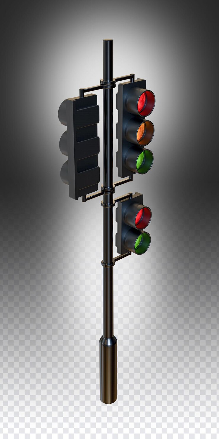 PSD modelo de semáforo inclinado a la derecha 3d render png para la composición