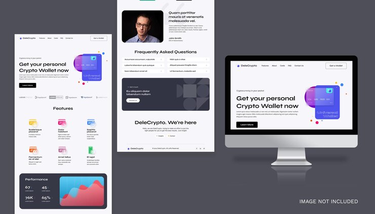 PSD modelo de sitio web de monedero criptográfico moderno y elegante