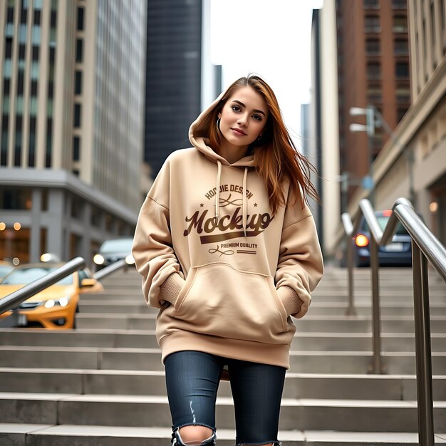 Modelo de sudadera con capucha al aire libre para una mujer elegante