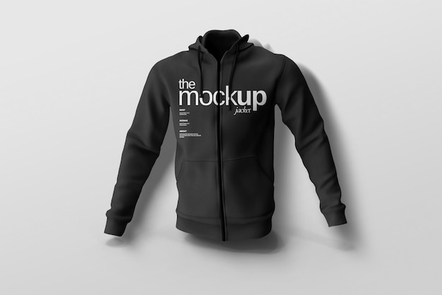 Modelo de sudadera con capucha con cremallera negra en el frente