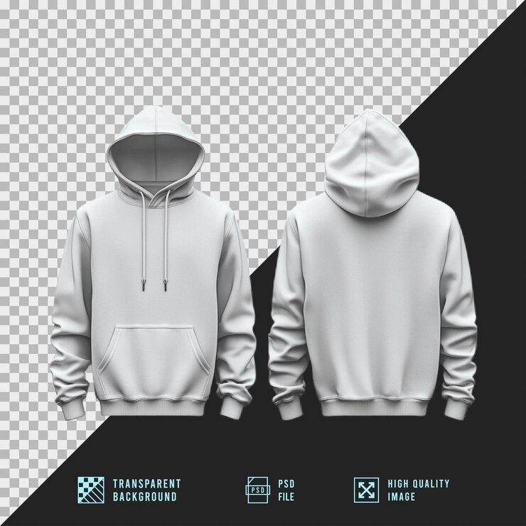 PSD modelo de sudadera con capucha delantera y trasera con fondo transparente