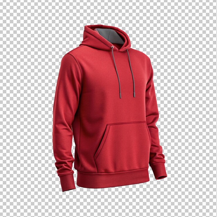 PSD modelo de sudadera con capucha roja en blanco delantero y trasero vista de fondo transparente