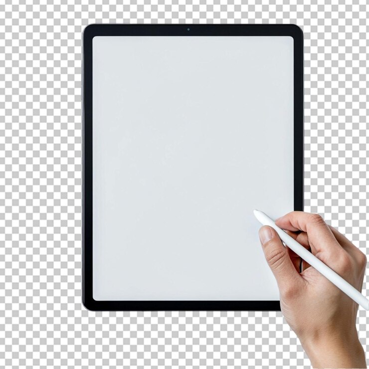 PSD modelo de tableta con lápiz de mano listo fondo transparente
