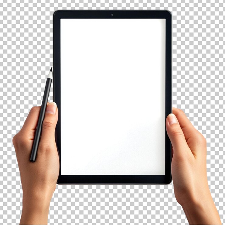 PSD modelo de tableta con lápiz de mano listo fondo transparente