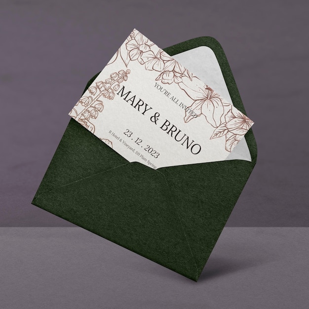 Modelo de tarjeta de invitación de boda flor de diseño minimalista psd