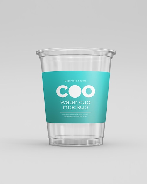 Modelo de taza de agua con etiqueta de azul azulado
