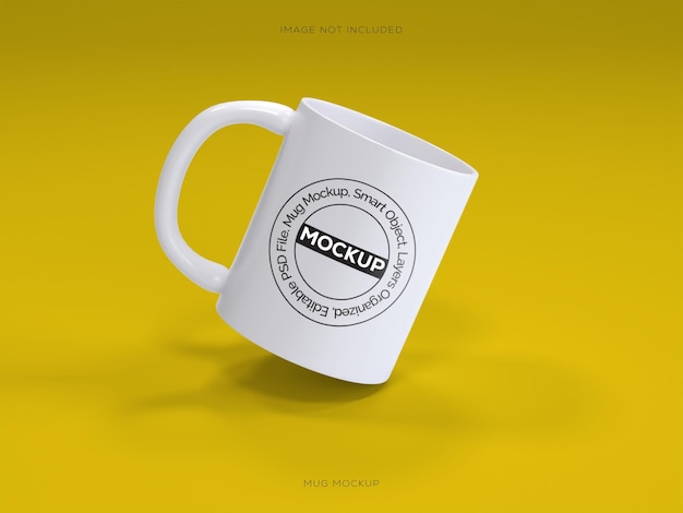 Modelo de taza blanca sobre un fondo amarillo